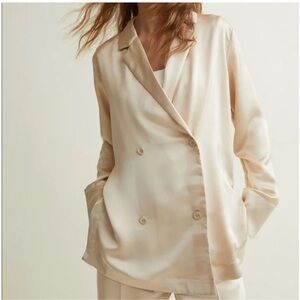 H&M Satin Double Breasted Shirt Cream Champagne Size Medium